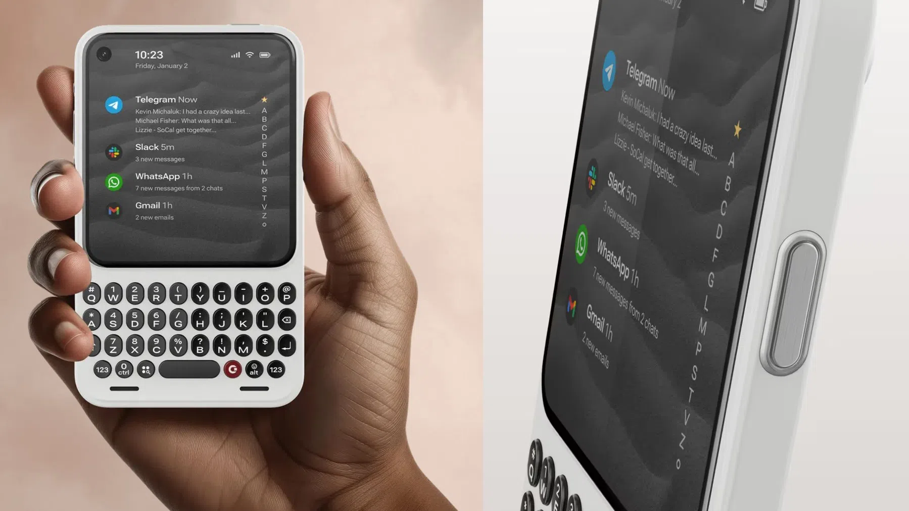 Clicks Communicator van voren en zijkant